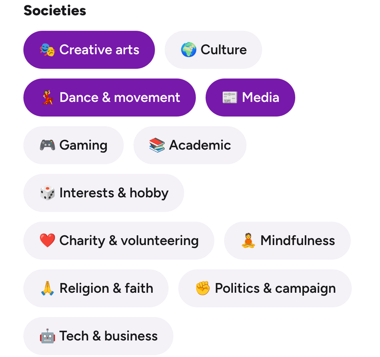 Picking the kinds of societies you are interested in